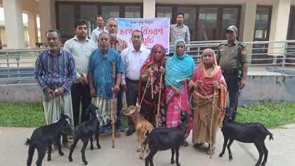 ধামইরহাটে ভিক্ষুকদের মাঝে ছাগল বিতরণ